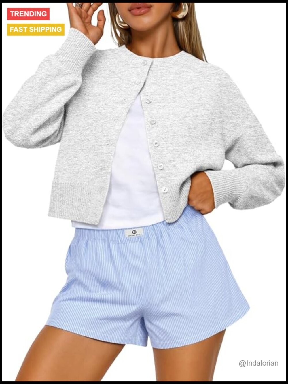 Cropped Cardigan Sweater Lightweight Open Front Button Closure